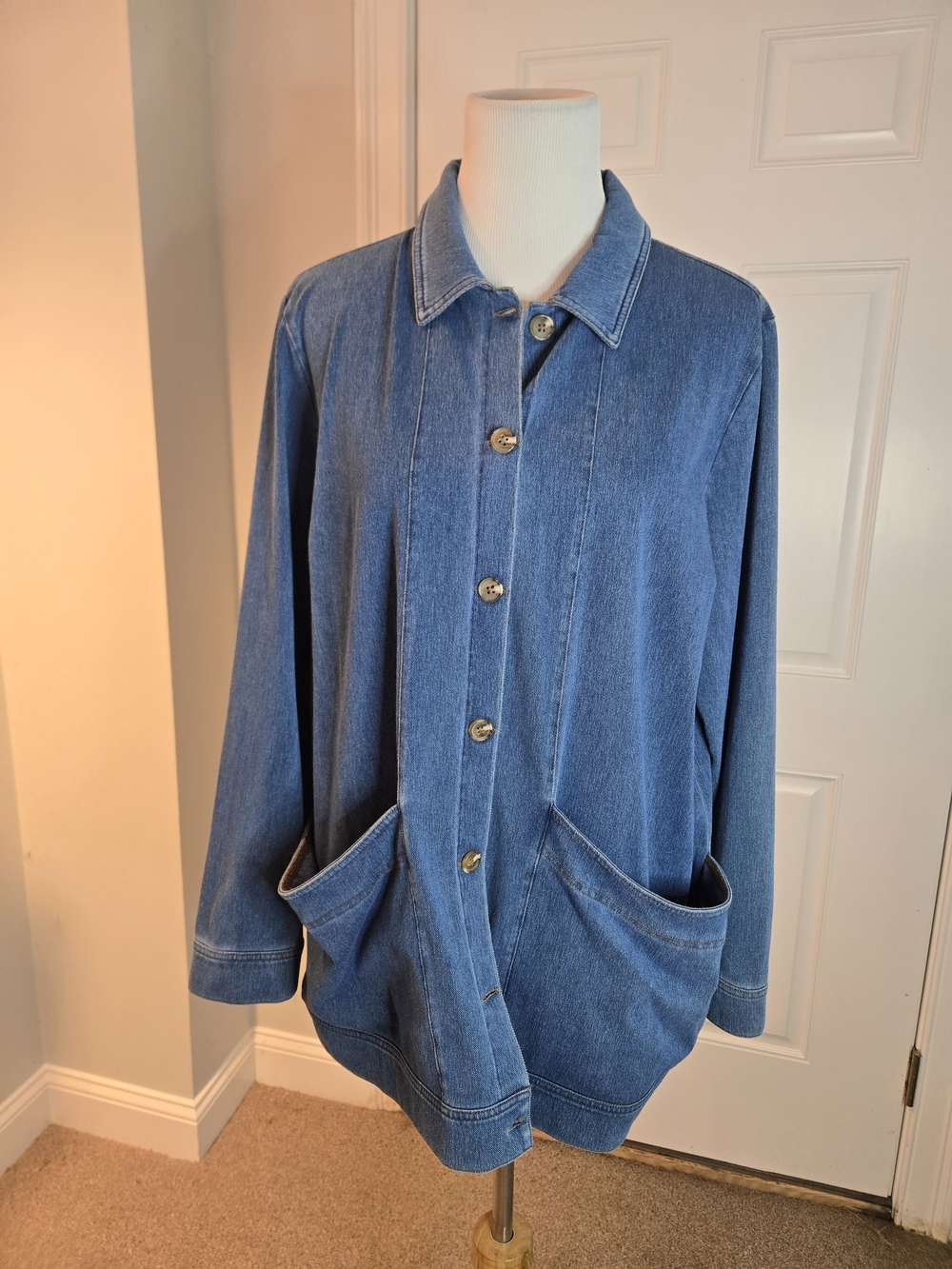 Denim & Co Comfy Knit Air Denim Jacket With Pockets